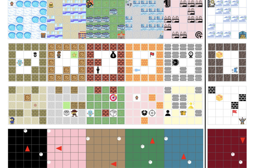 Мозаика из пиксельных видеоигр, разнообразные уровни с разными препятствиями.