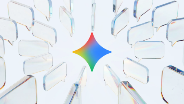 Цветной кристалл, окружённый прозрачными пузырями диалога на белом фоне.