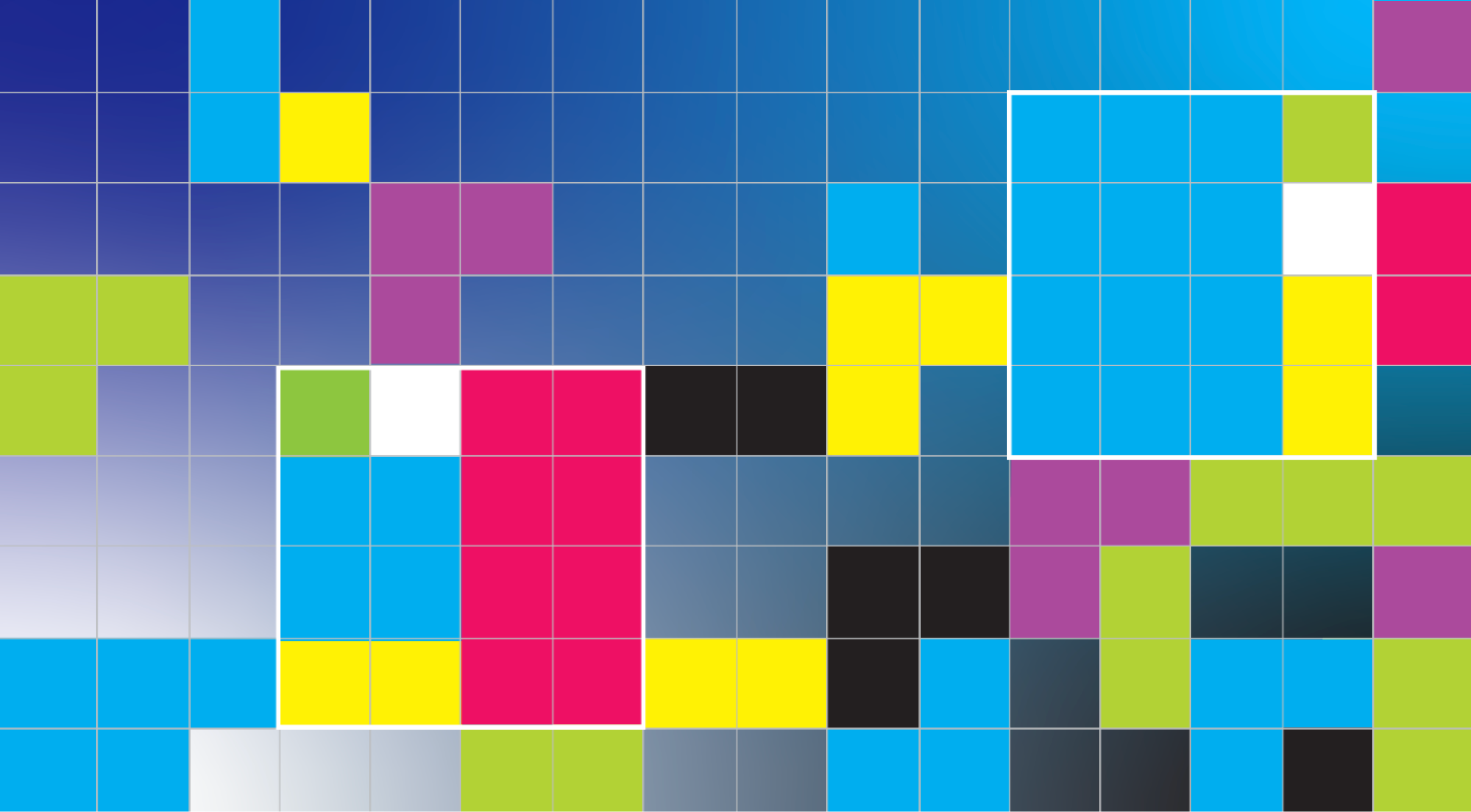 Абстрактный узор из цветных квадратов: синий, желтый, розовый, зеленый. Градиентный фон.