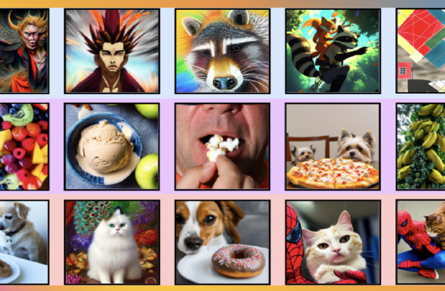 Коллаж: еда, животные, мультяшные персонажи; пицца, арбуз, мороженое, собакa, кошки и еноты.