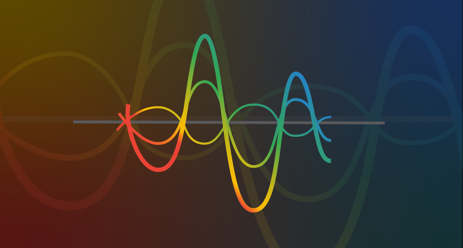Цветные волнистые линии на темном фоне, образующие узор.