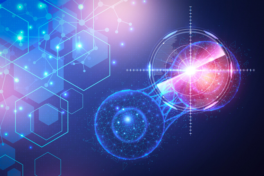 Цифровая абстракция с гексагональными узорами и световыми эффектами на темном фоне.