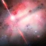 Космическое облако с яркой вспышкой и темными звёздами на фоне, космос, галактика.