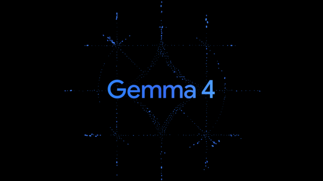 Абстрактный узор на черном фоне с текстом "Gemma 4" в центре.