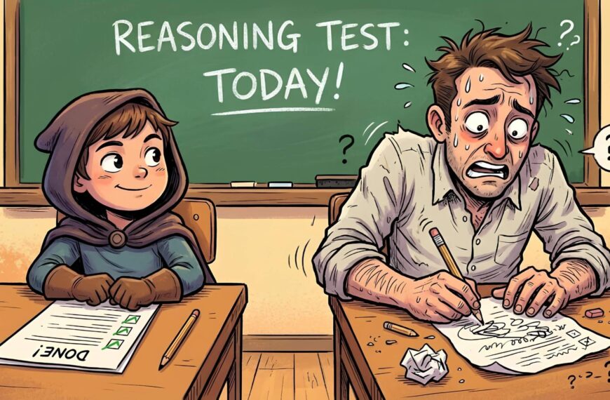 Школьники пишут тест на логическое мышление, один уверен, другой растерян.