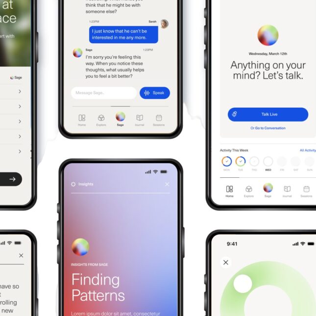 Интерфейс приложения для общения на экране смартфонов.