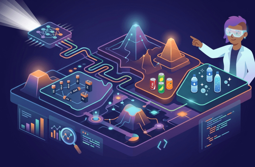 Иллюстрация научной лаборатории с исследователем и графиками данных.