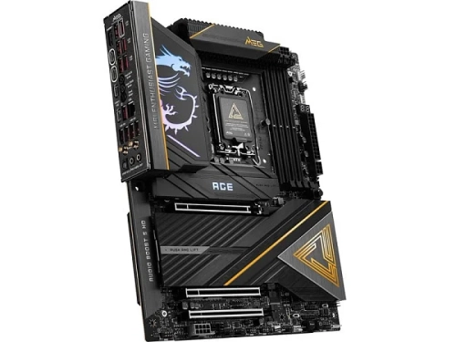 Материнская плата MSI MEG Z790 ACE с поддержкой игрового процессора и дизайном с драконами.