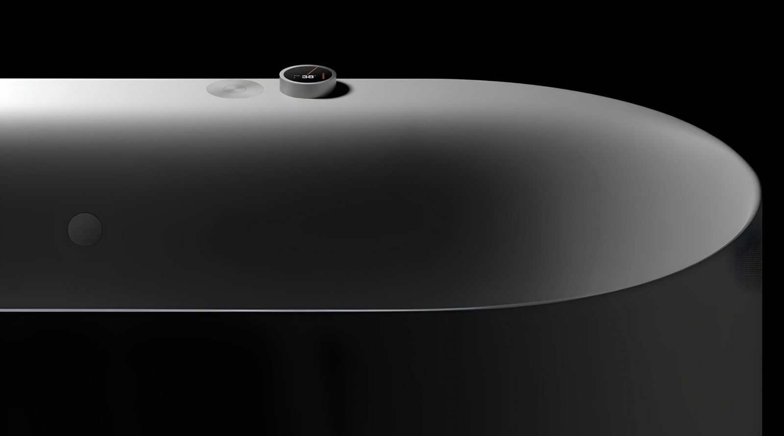 Современный дизайн ванны с технологичным терморегулятором на черном фоне.