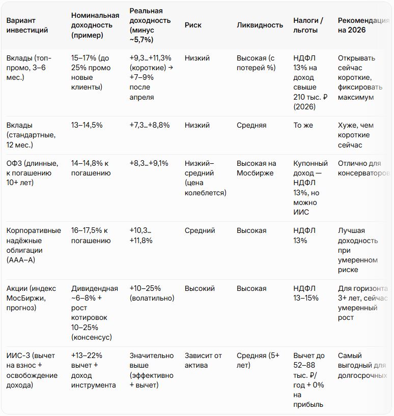 Куда вложить деньги в 2026 