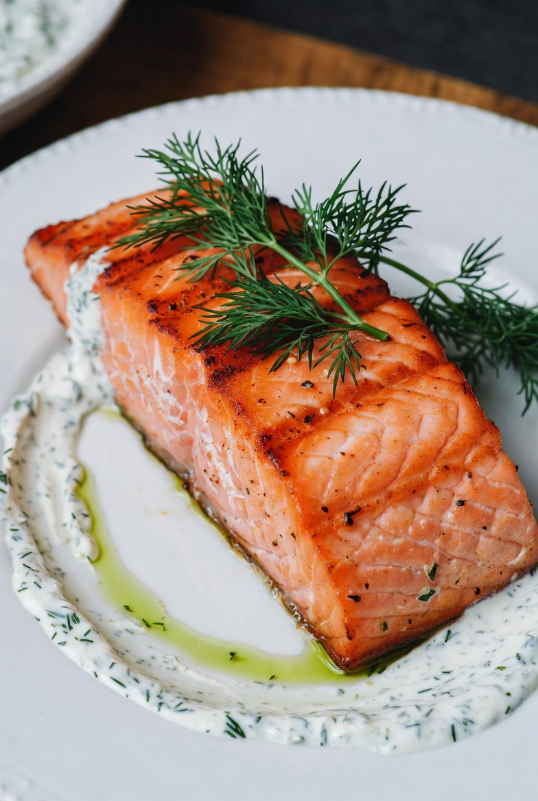 Нерка на гриле под соусом таратор