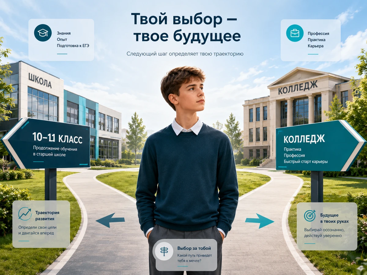 9 класс онлайн - девятиклассник выбирает дальнейшую образовательную траекторию между 10-11 классом и колледжем