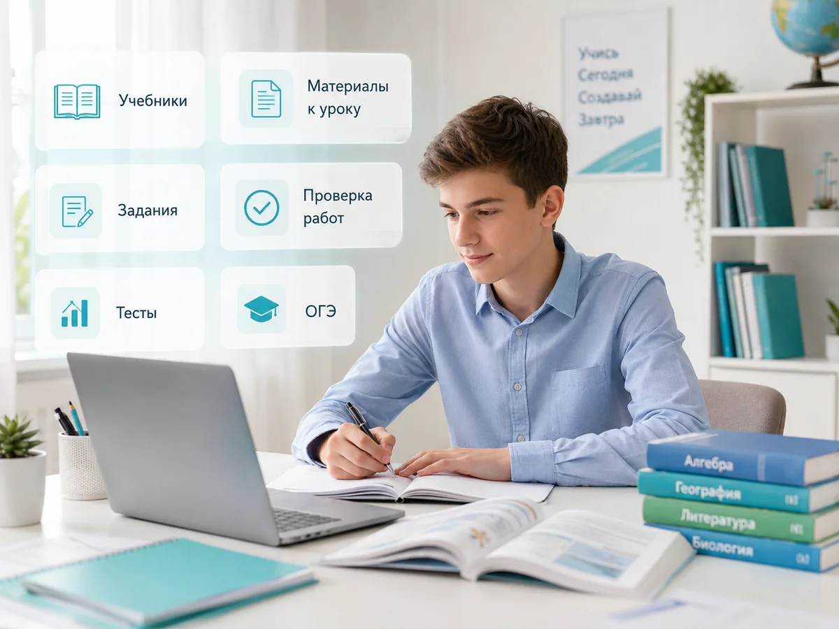 Учебники, материалы и задания для 9 класса онлайн - девятиклассник работает с электронными учебниками, заданиями и материалами к ОГЭ в Школе ИМТП