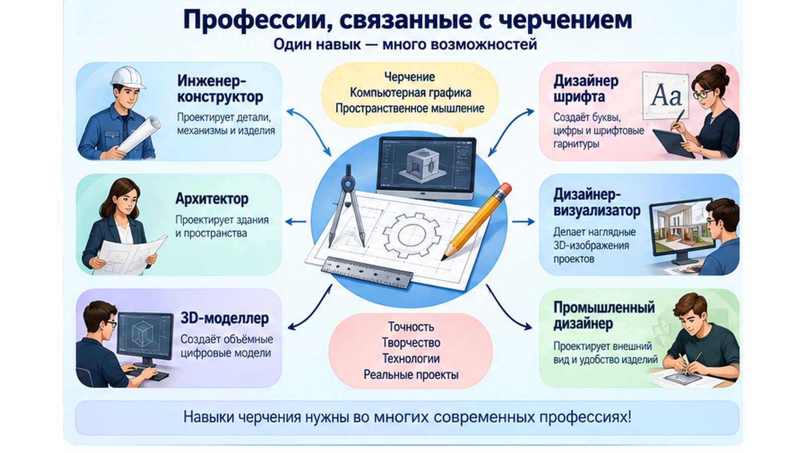 Карта профессий, связанных с черчением, компьютерной графикой, проектированием и трехмерным моделированием