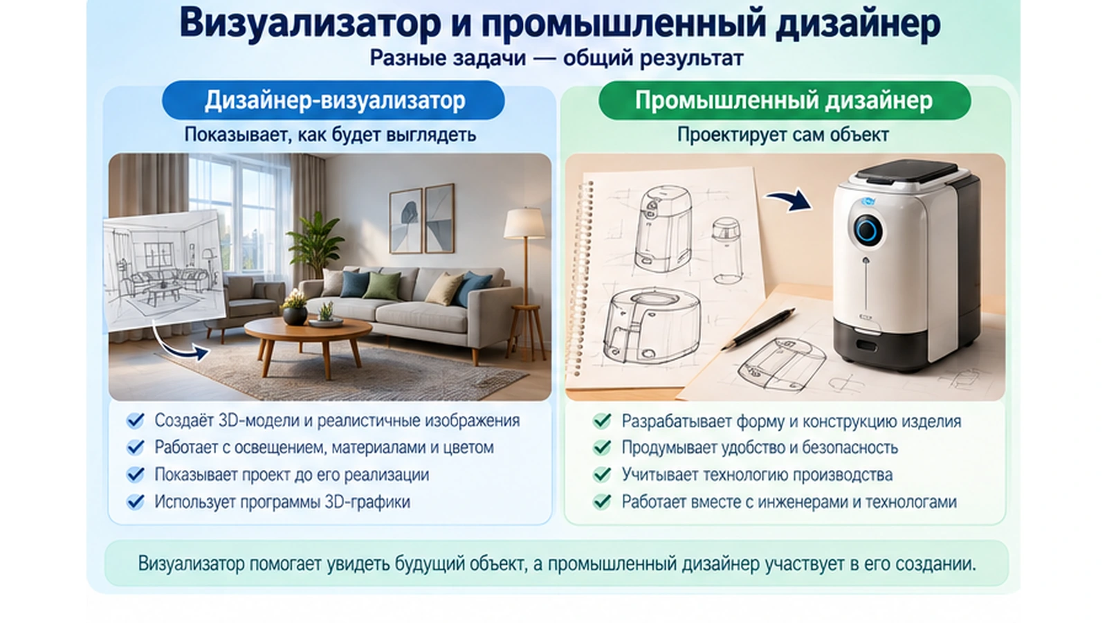 Сравнение работы 3D-визуализатора и промышленного дизайнера