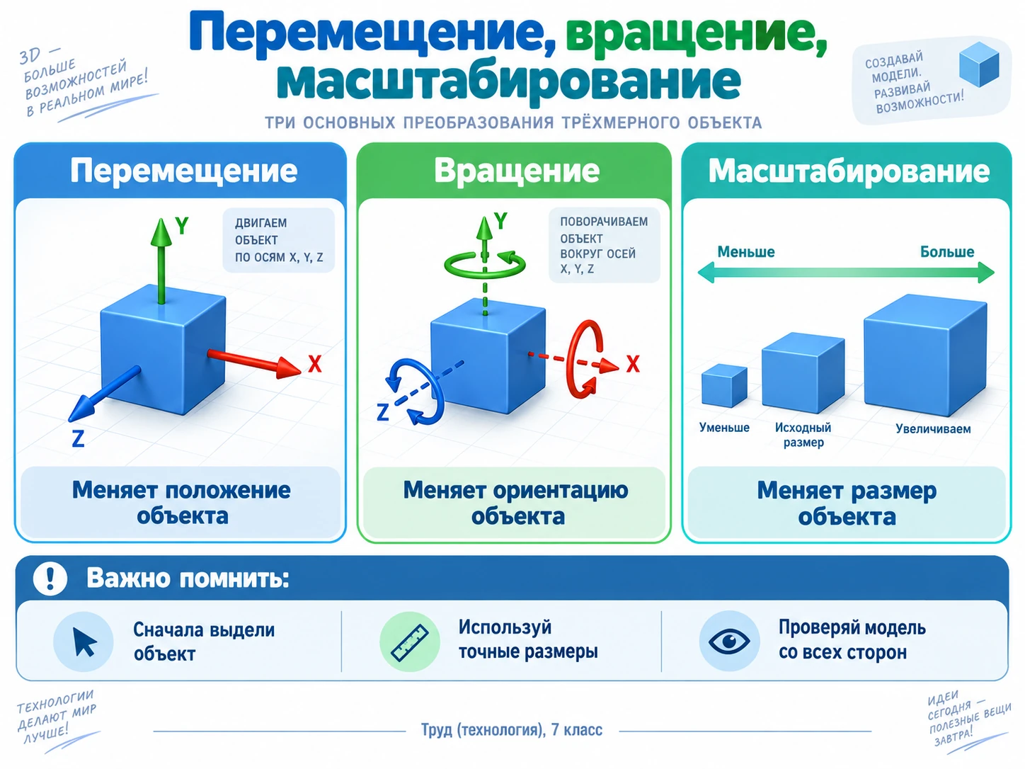 Перемещение вращение и масштабирование 3D-объекта