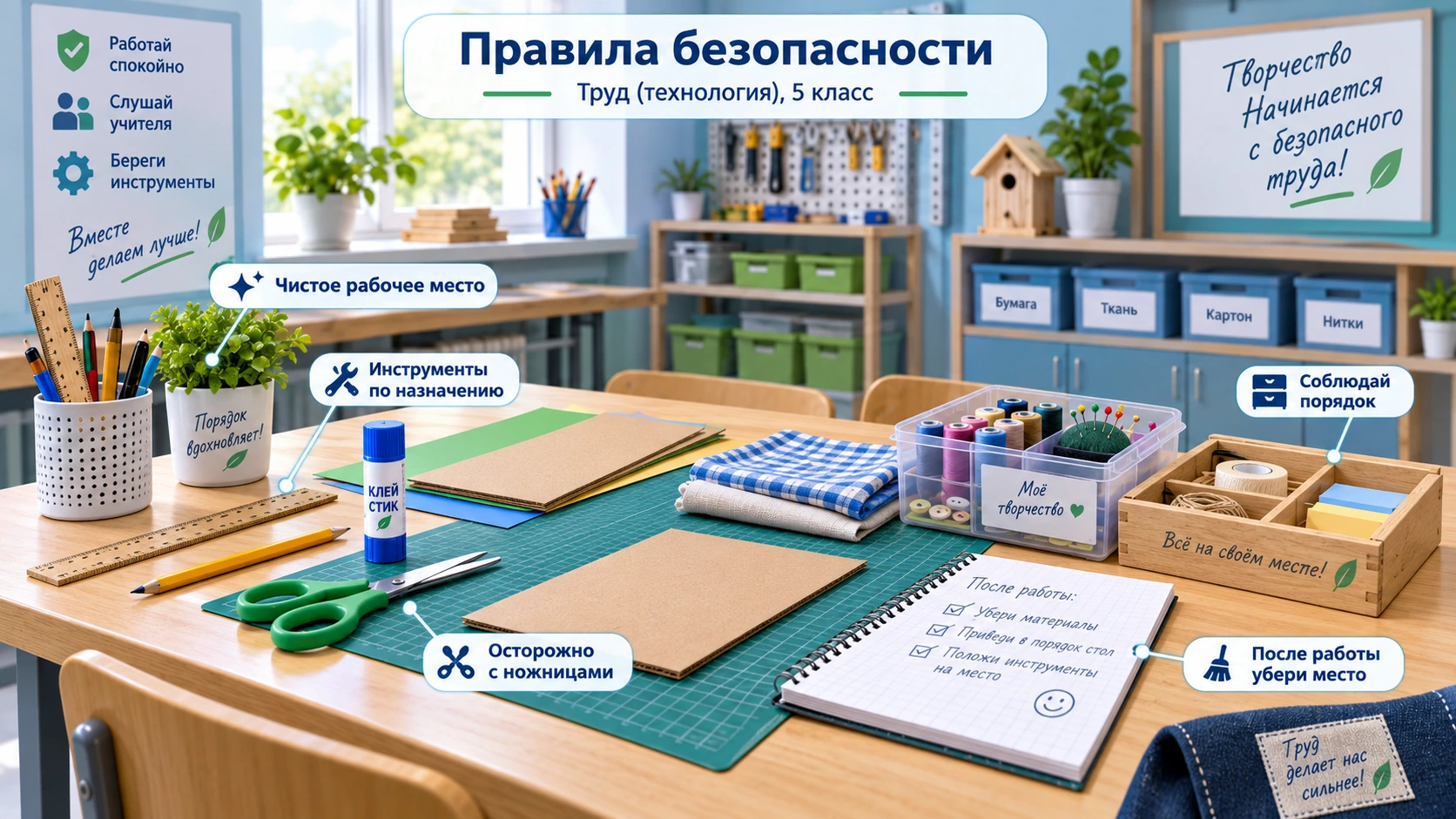 Правила безопасности при работе в мастерской и обращении с инструментами