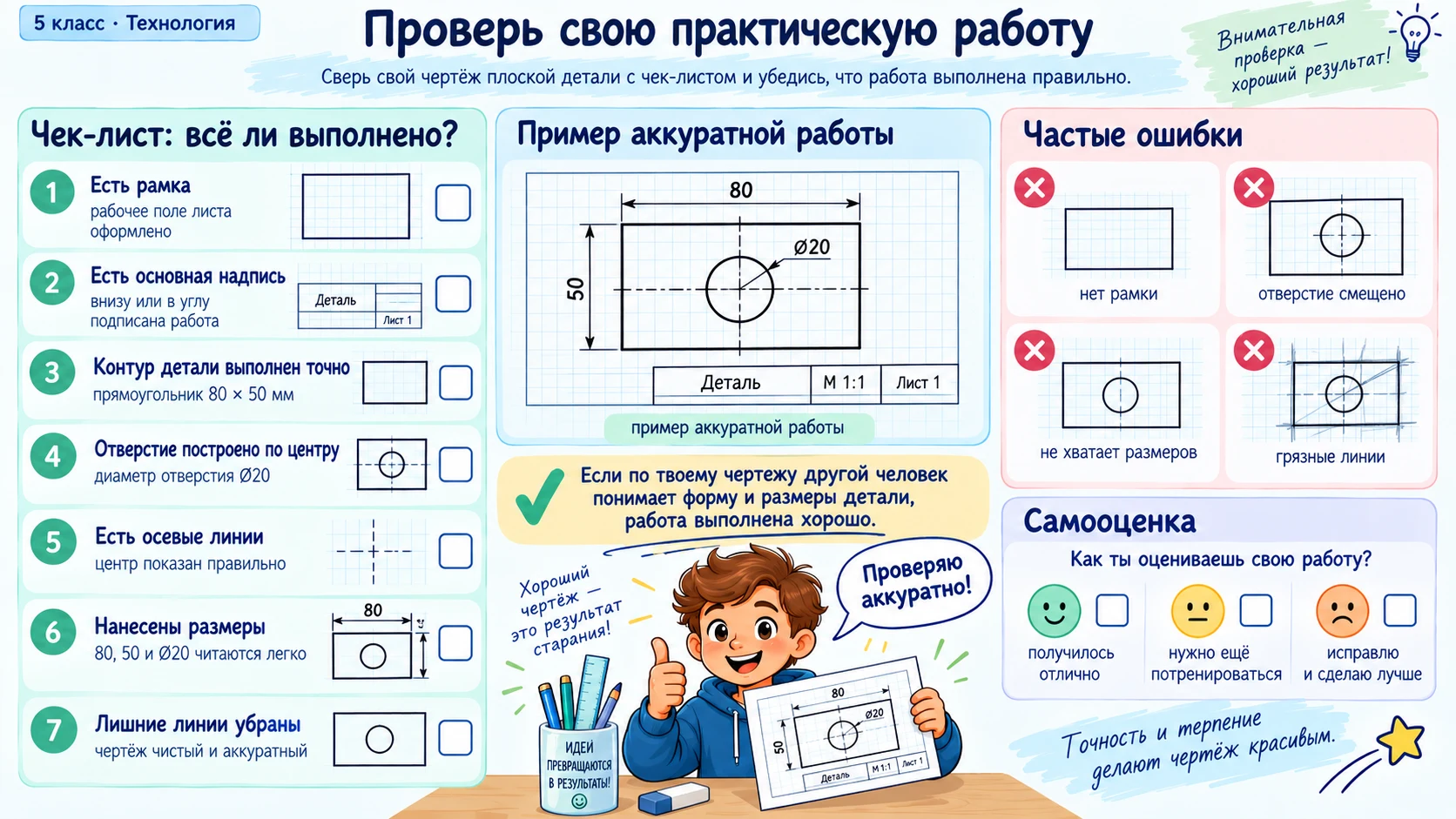 Чек-лист проверки чертежа плоской детали для 5 класса