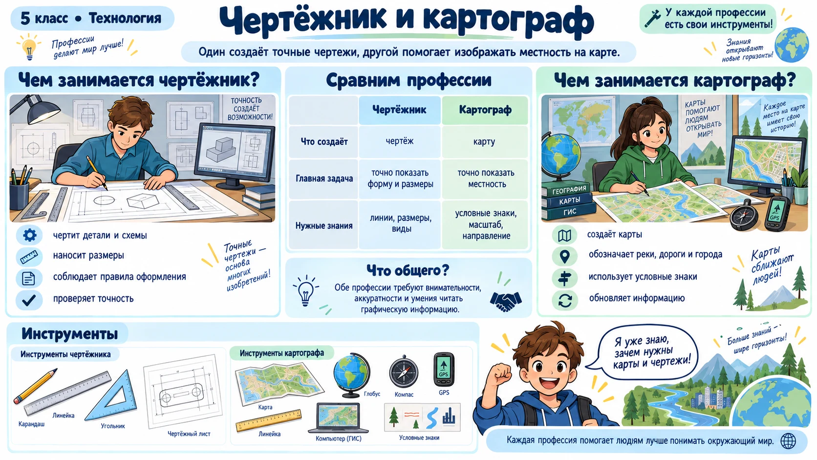 Сравнение профессий чертёжника и картографа