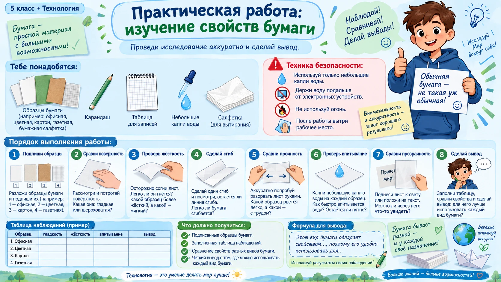 Чек-лист практической работы по изучению свойств разных видов бумаги