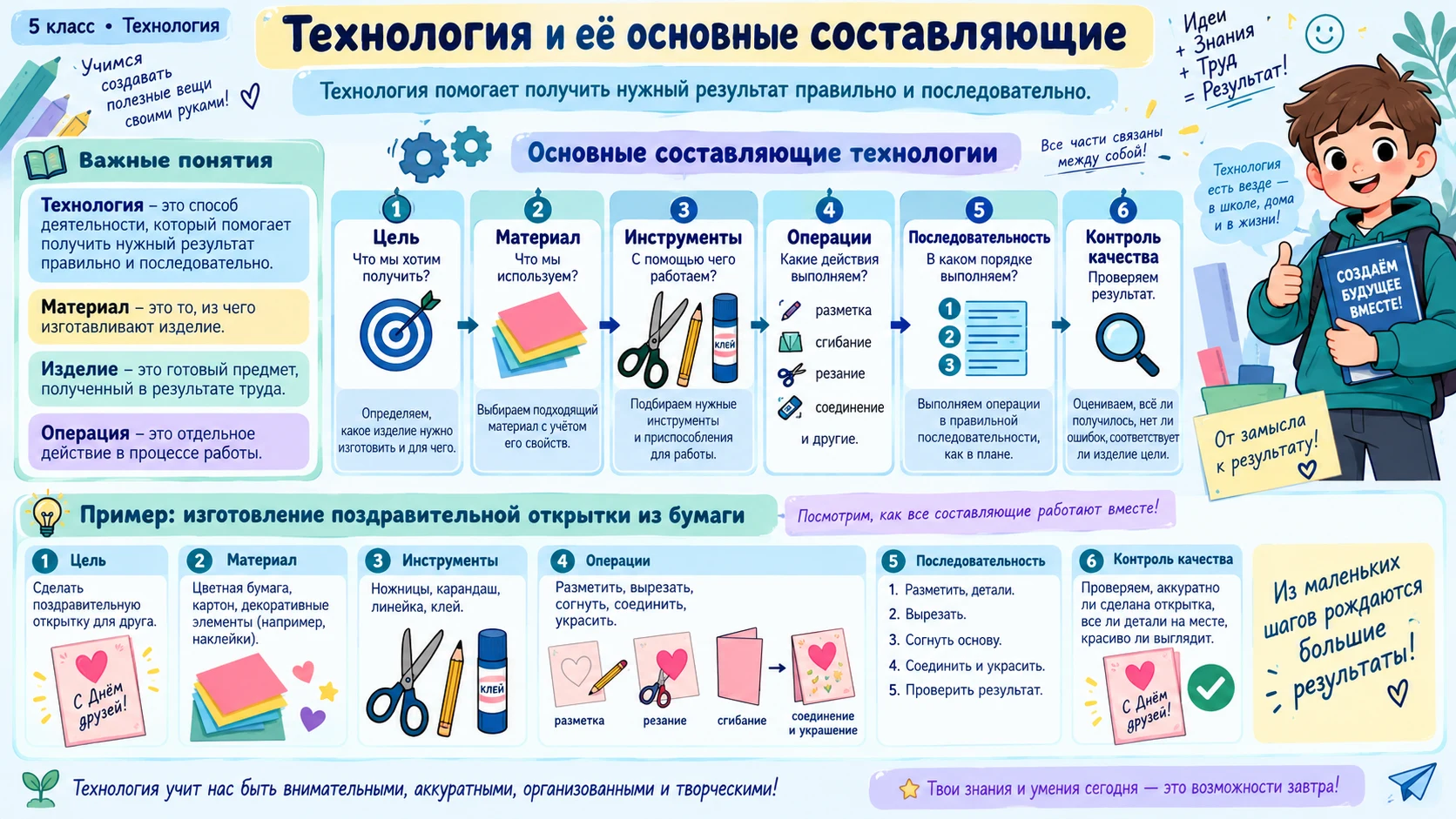 Основные составляющие технологии: цель, материал, инструменты, операции, последовательность и контроль качества