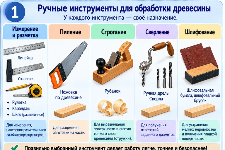 Основные ручные инструменты для обработки древесины и их назначение