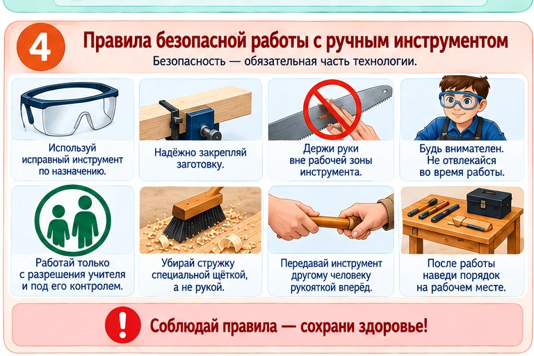Правила безопасной работы с ручными инструментами при обработке древесины