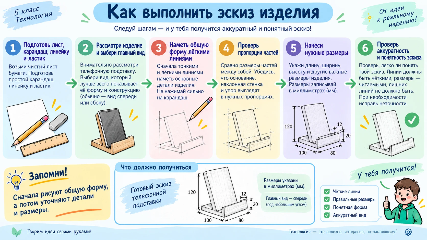 Пошаговое выполнение эскиза настольной подставки для телефона