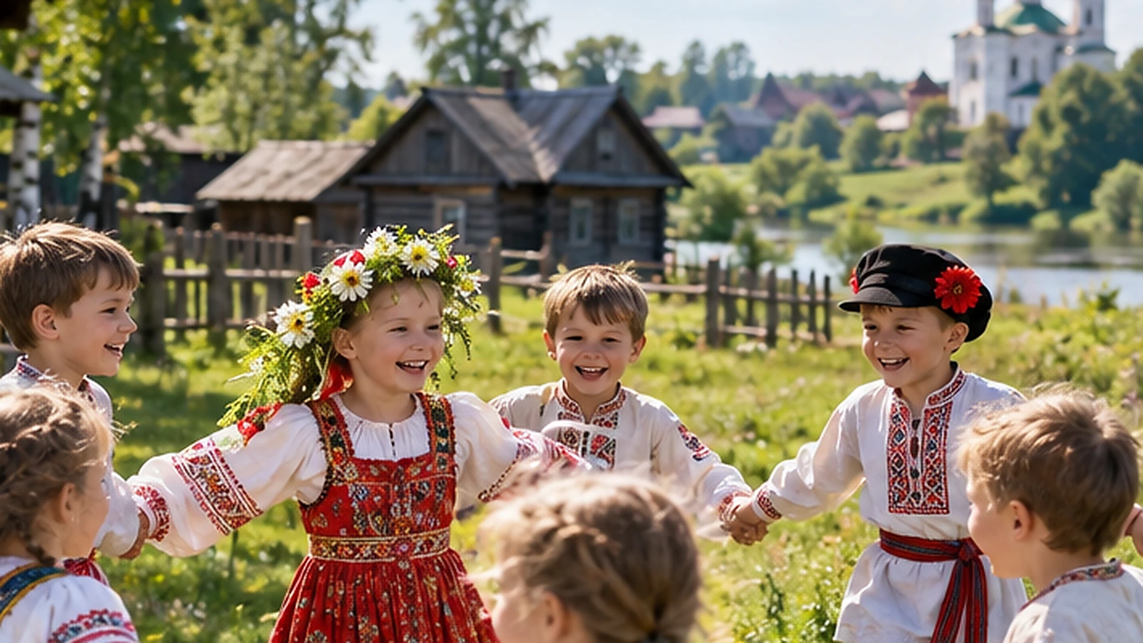 Дети участвуют в традиционной народной игре