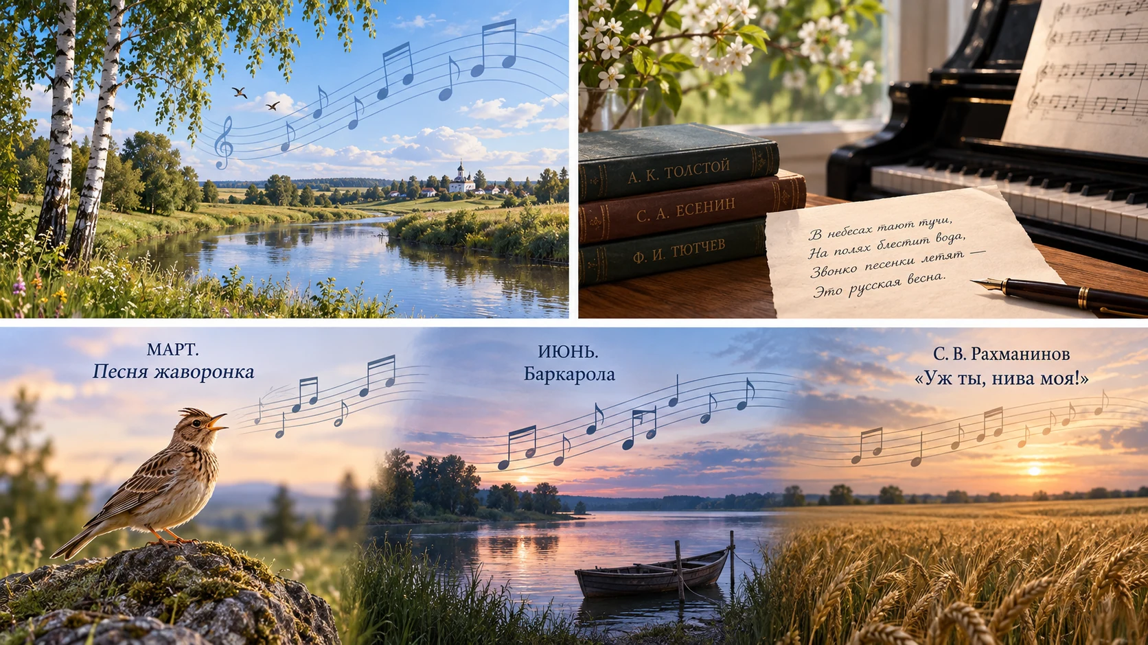 Русская природа, поле, река, берёзы и музыкальные образы классической музыки