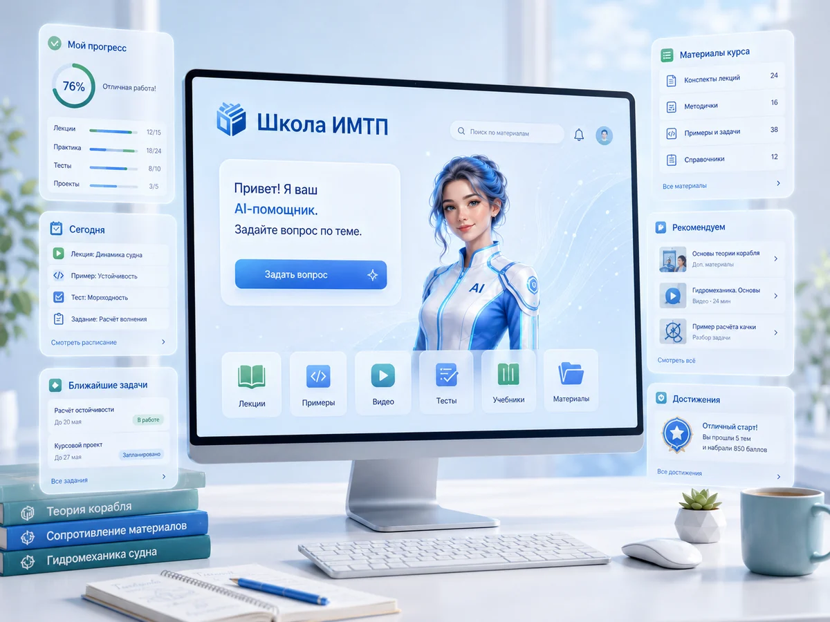 Учебная онлайн-платформа Школы ИМТП с материалами, заданиями, тестами и AI-помощником для подготовки к аттестациям за 10 класс