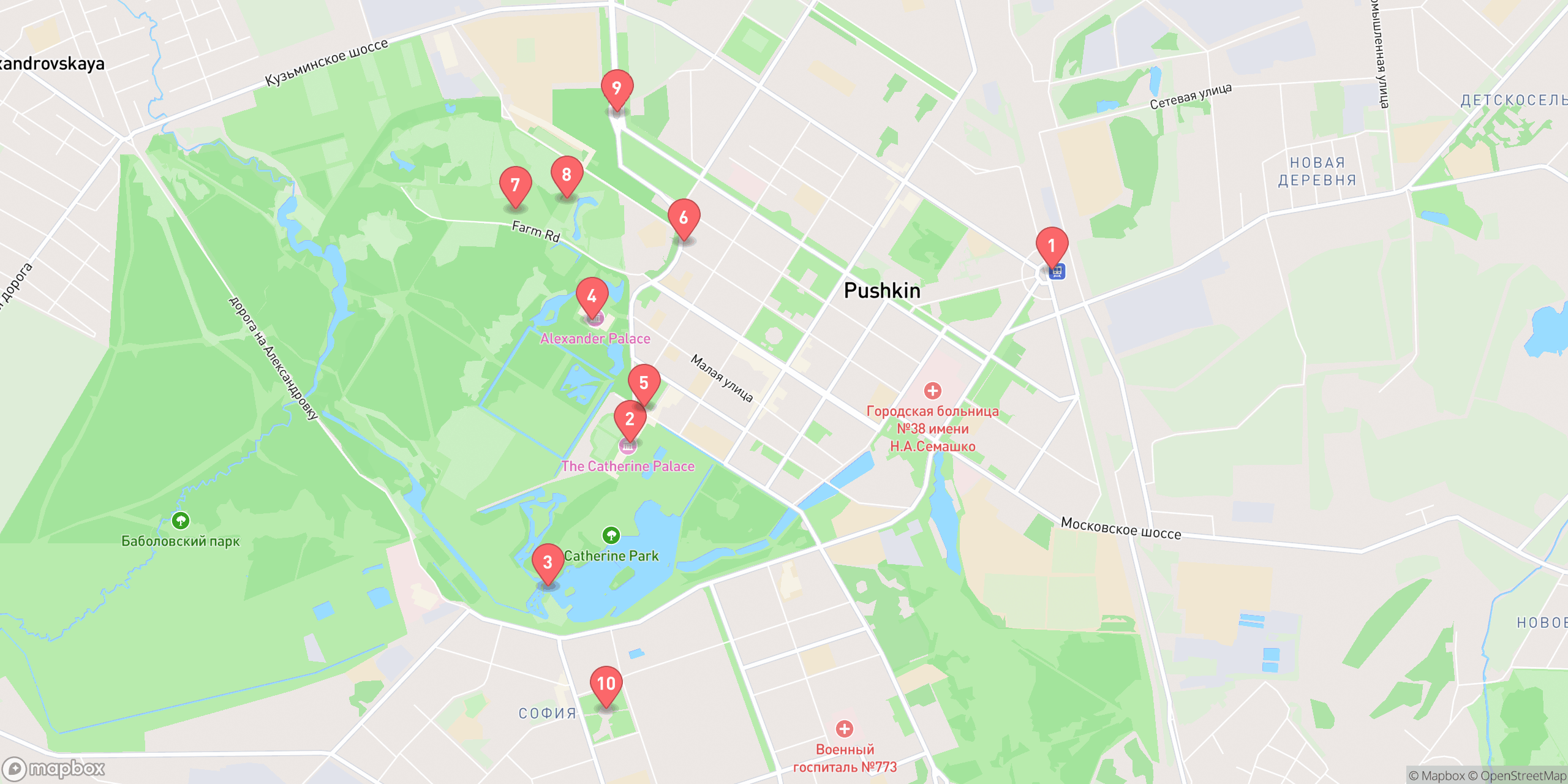 Карта мест из статьи — Санкт-Петербург и Ленинградская область