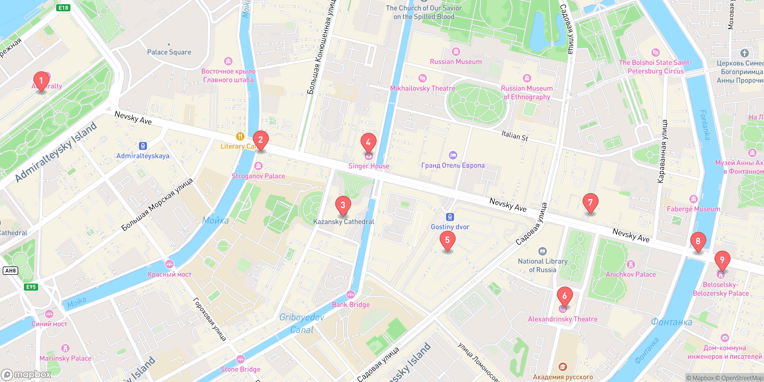 Карта мест из статьи — Санкт-Петербург и Ленинградская область