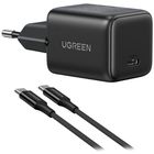 Превью-изображение №1 для товара «Адаптер UGREEN X513 30W USB-C GaN Fast Charger с кабелем USB-C-USB-C 1м (Черный)»
