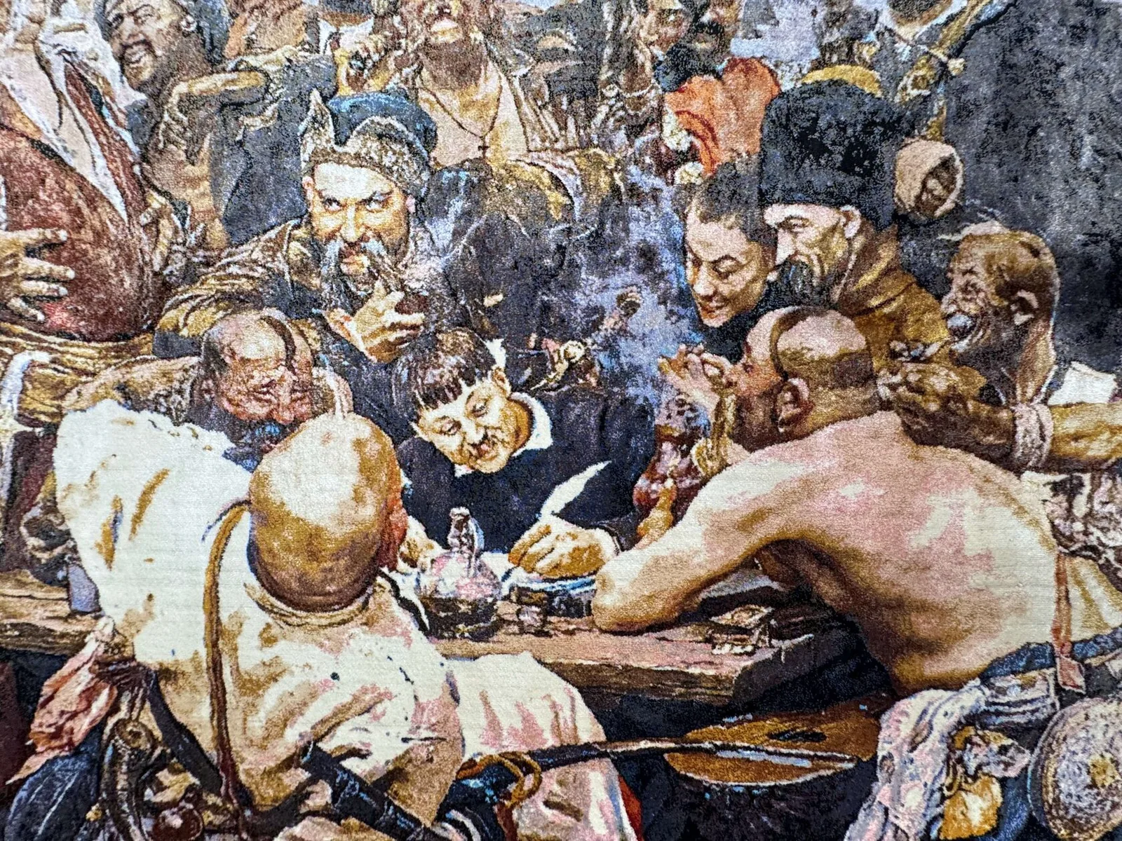 Ковер машинной работы картины Ильи Репина «Запорожцы пишут письмо турецкому султану» XIX век