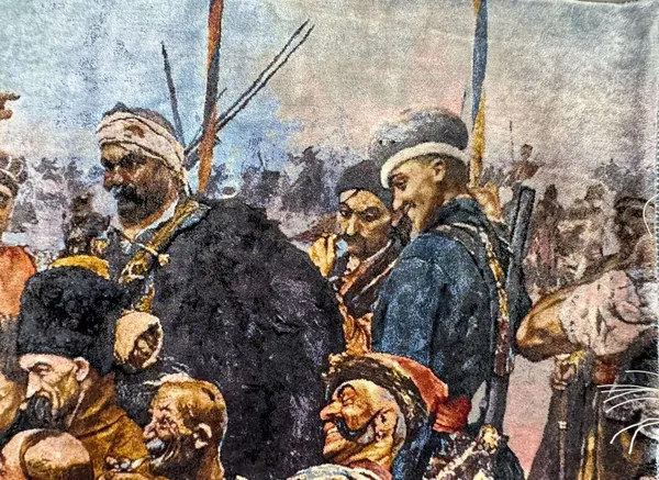 Ковер машинной работы картины Ильи Репина «Запорожцы пишут письмо турецкому султану» XIX век