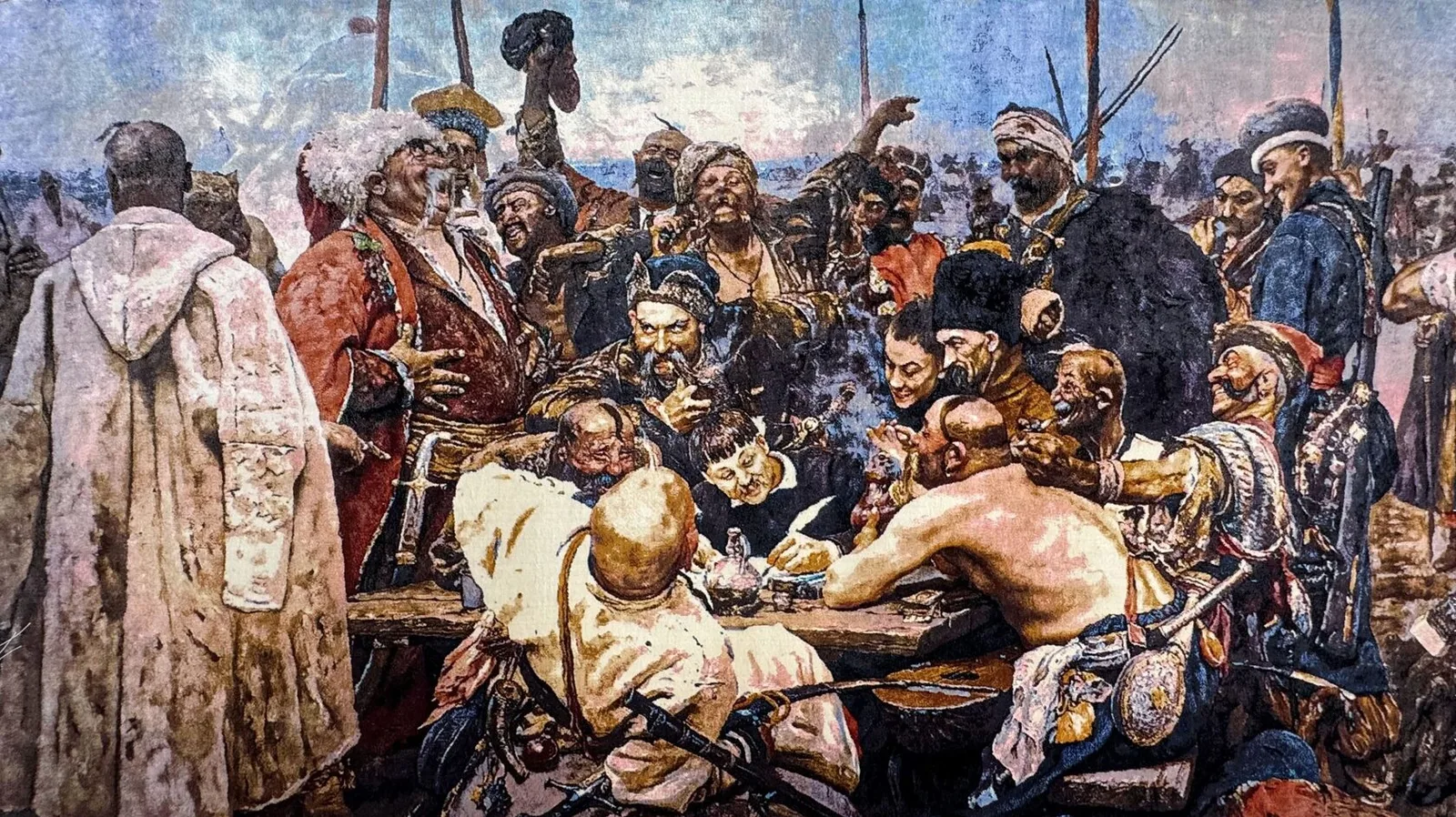 Ковер машинной работы картины Ильи Репина «Запорожцы пишут письмо турецкому султану» XIX век