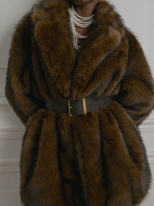 Voluminous mini eco-fur coat with a wide collar :: LICHI - Online fashion store