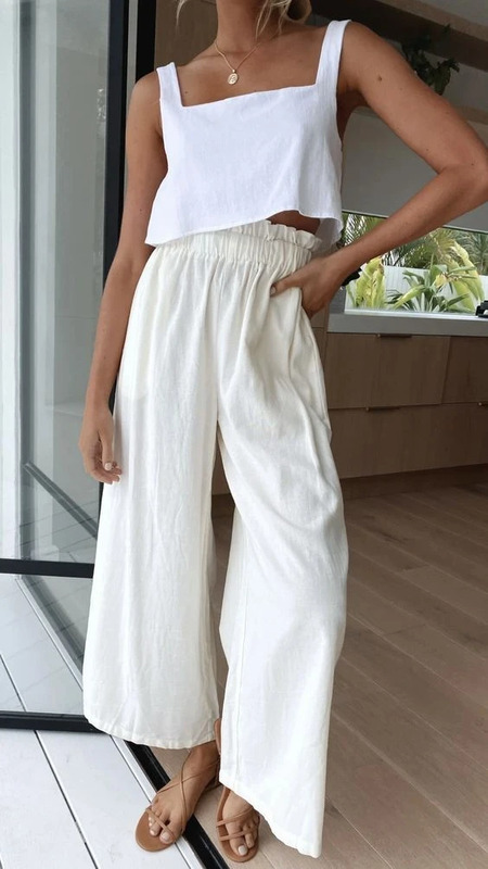 Featuring Women High Waist Solid Color Loose Long Wide Leg Pants.