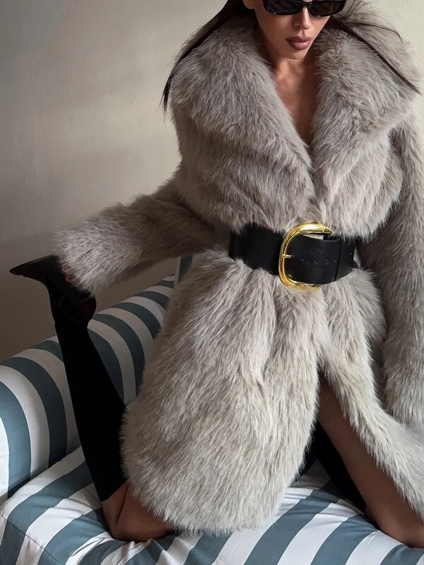 Faux long eco winter fur coat, SAINT SHINE