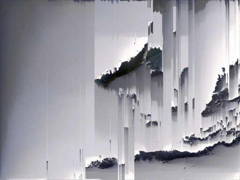 Aaakls (2010) by artist Kim Asendorf from his Mountain Tour series of pixel-sorted landscapes.