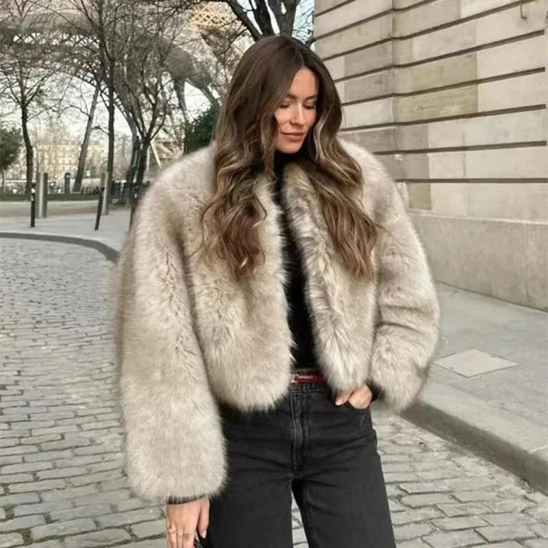 Fluffy Crop Short Faux Fox Fur Coat Women Winter Brand Fashion Fur Thick Warm Outdoor Eco Fur Jacket on AliExpress