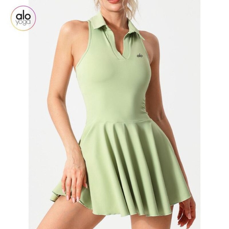 Dress Women's Alo Yoga light green, grass green with open shoulders Sleeveless Foam rubber, Lavsan Collar, Label, size 42 for sports Zipper Solid color quick-drying, breathability Midi buy with delivery on OZON at a low price (1875576406)