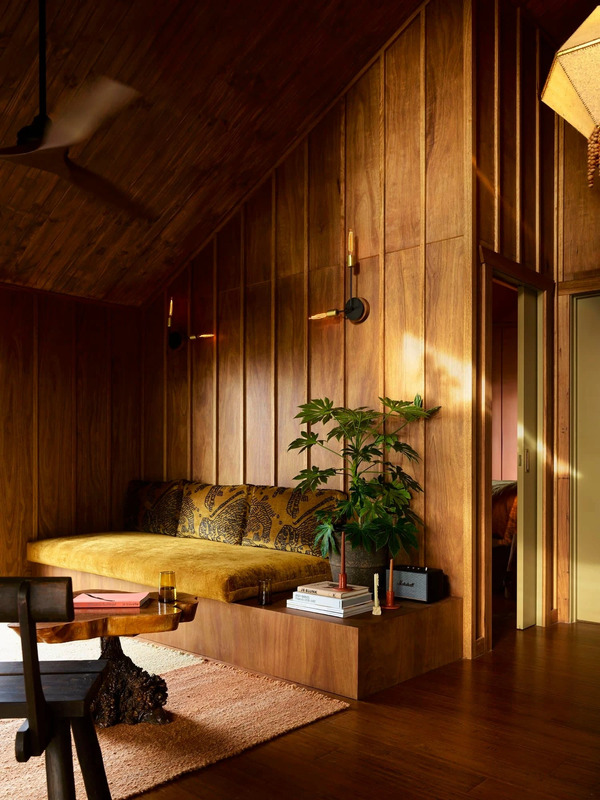 A 70s-inspired interior at the Sun Ranch hotel in Byron Bay. Photo by Anson Smart.