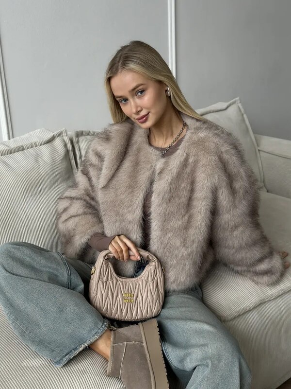 Faux fur coat short eco-fur coat, Sozakka store