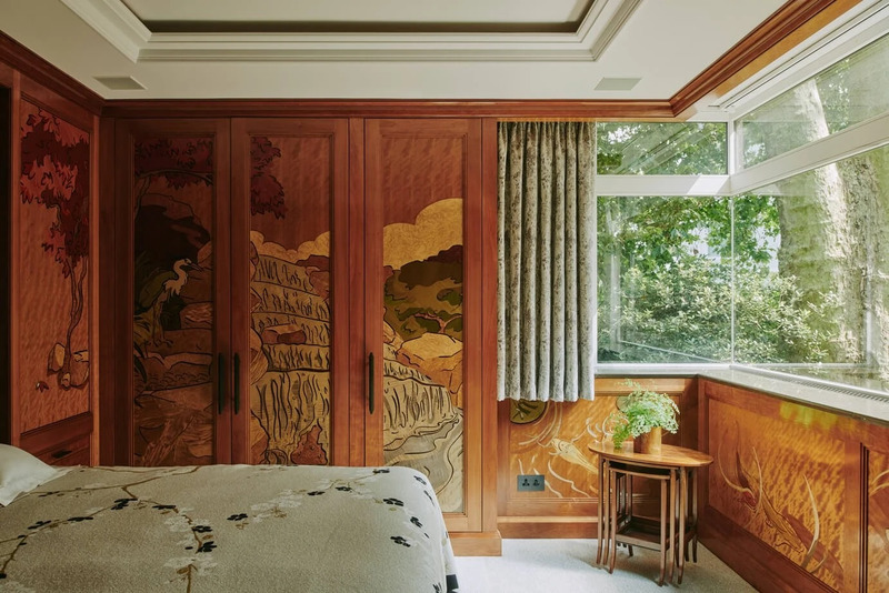 Japanese art-inspired marquetry by Artichoke in a West London apartment. Photo by Justin Paget.