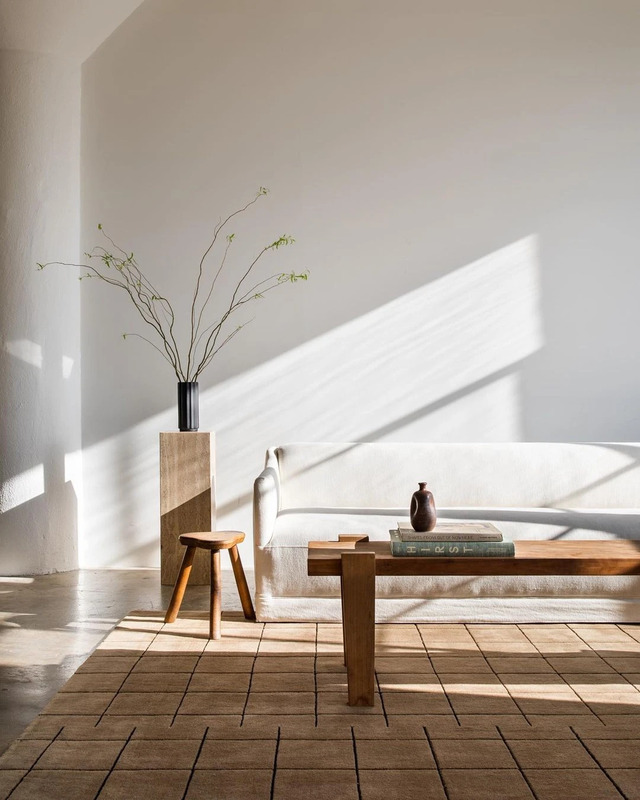 The Grid in Chestnut rug by Nordic Knots, photographed in Los Angeles.