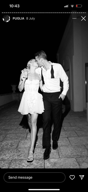 Chloe Ormond and her partner Johnny at a wedding in Puglia, Italy. July 2022.