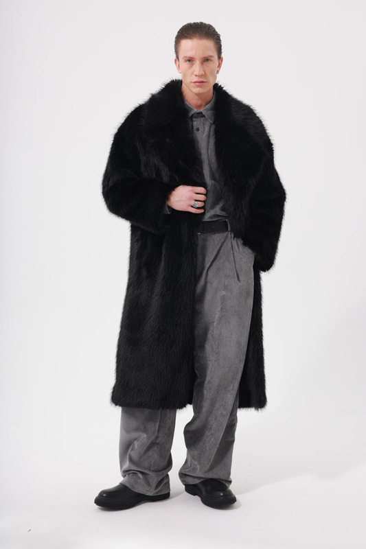 Oversized eco-fur coat, long, black