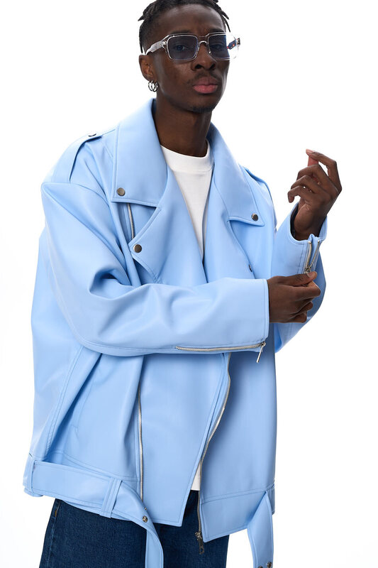 Men's eco-leather biker jacket, blue